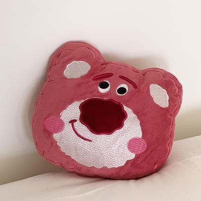 2023新款迪士尼加厚色大朵羊羔绒卡通刺绣抱枕 抱枕一只 玫红草莓熊