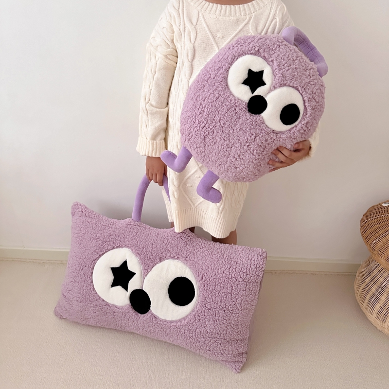 2023新款双层色大朵羊羔绒卡通刺绣抱枕（风格二） 抱枕一只 锦葵紫毛怪