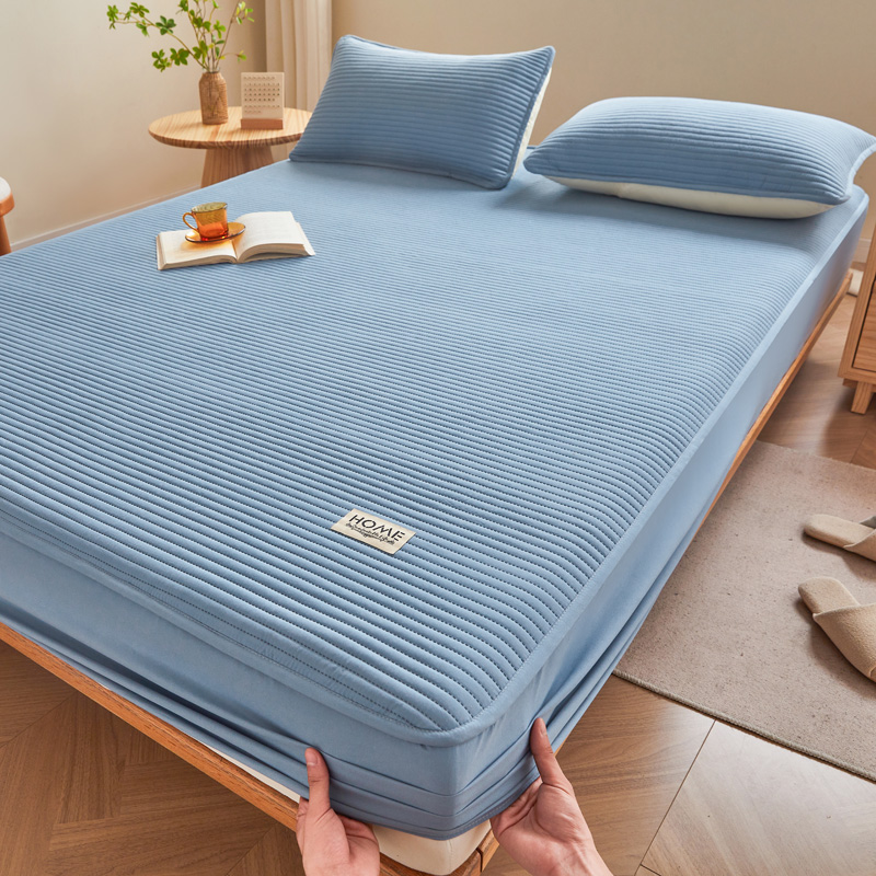 2024新款a类母婴级防水床笠纯色床单床垫保护套 90x200cm+30cm两件套 直线-宾利蓝