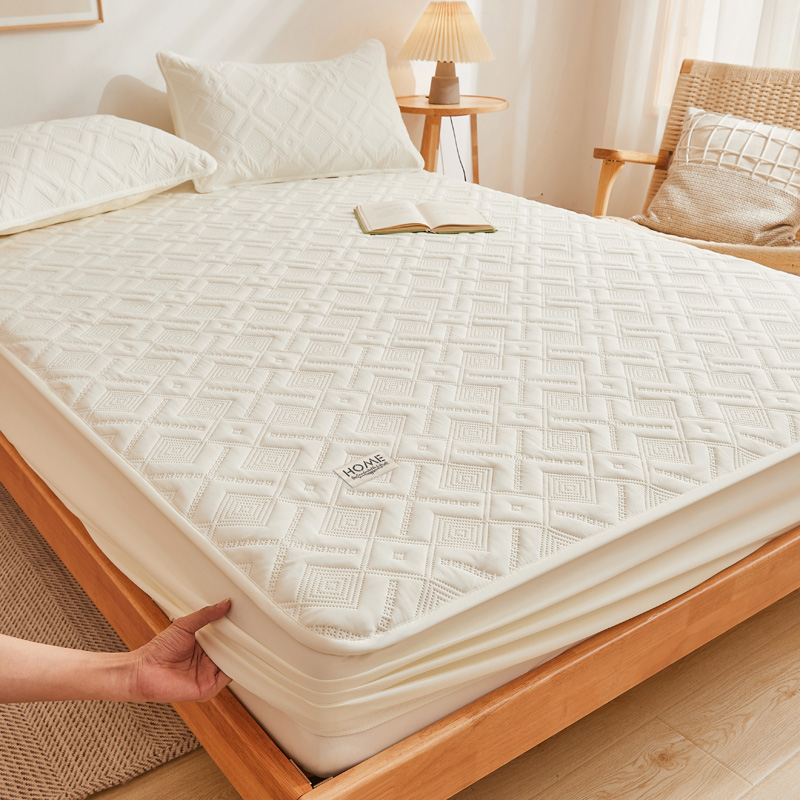 2024新款a类母婴级防水床笠纯色床单床垫保护套 90x200cm+30cm两件套 迷宫格-米白