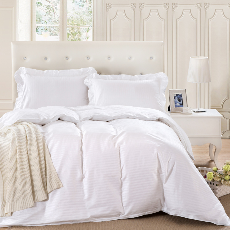 套件16 全棉纯色缎条单层床罩四件套12 1.5米床标准四件套 白色