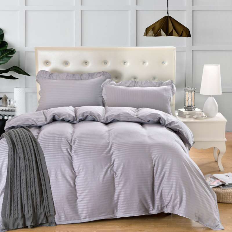 套件16 全棉纯色缎条单层床罩四件套12 1.5米床标准四件套 灰色