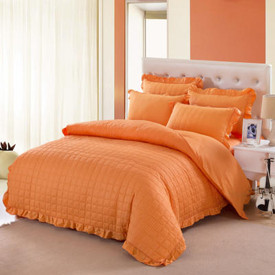 套件15 全棉全套夹棉纯色缎条床裙四件套11 1.8m（6英尺）床 橘黄
