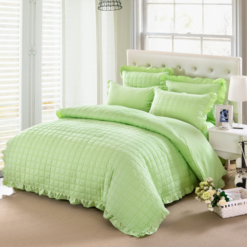 套件15 全棉全套夹棉纯色缎条床裙四件套11 1.8m（6英尺）床 浅绿