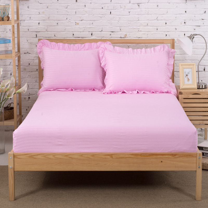 单品段条系列 缎条单层床笠 150*200*25cm 粉红