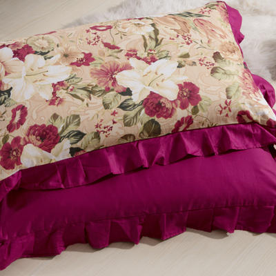 单品枕套类11  全棉 轻奢艳装素裹花边枕套 45cm*74cm 紫色