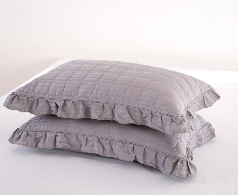 单品枕套类8  全棉缎条纯色夹棉枕 47cmx74cm 灰色