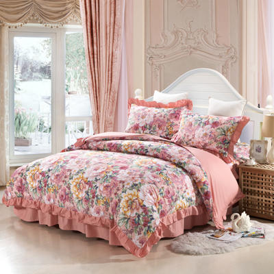 套件12 全棉韩版双层花边床罩四件套 1.5米床标准四件套 花开盛宴