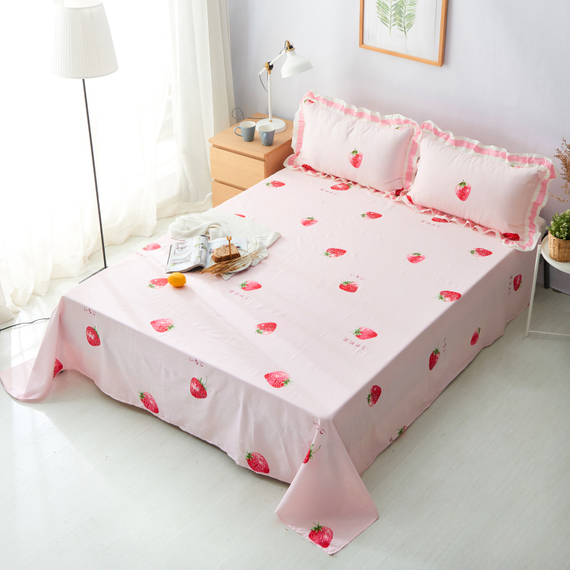 单品床单类1 全棉印花直角床单 160*230cm直角（1米和1.2米床 小草莓粉