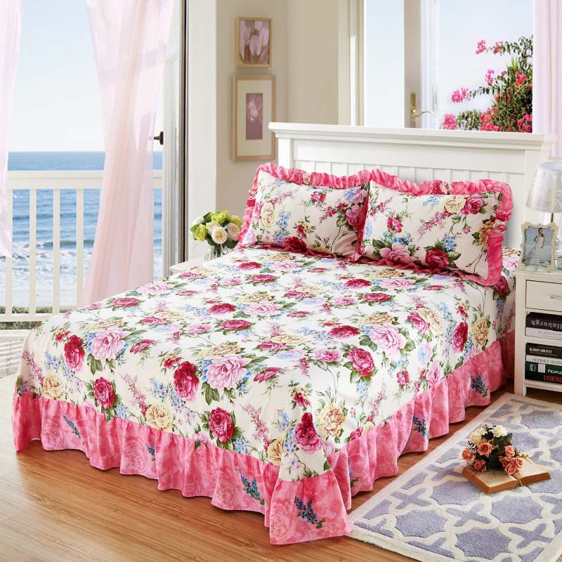 单品床单类3 全棉印花床裙式床单 250*250cm+同款枕套 芬芳绽放