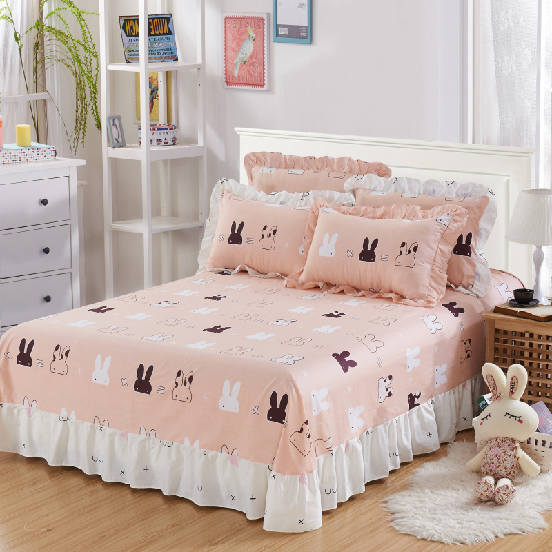 单品床单类3 全棉印花床裙式床单 250*250cm+同款枕套 两只耳朵