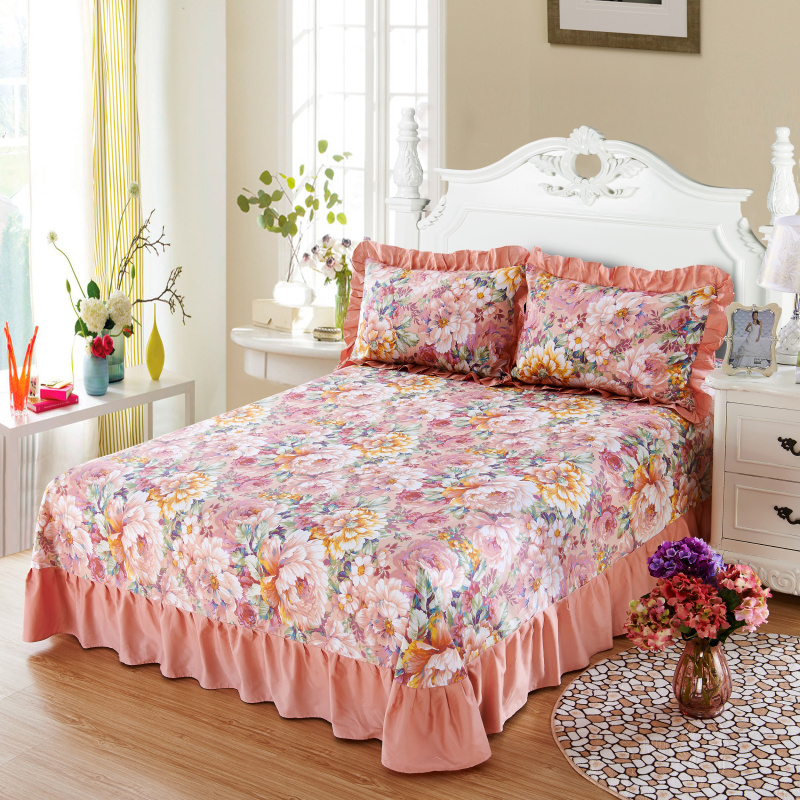 单品床单类3 全棉印花床裙式床单 250*250cm+同款枕套 彩云玉色