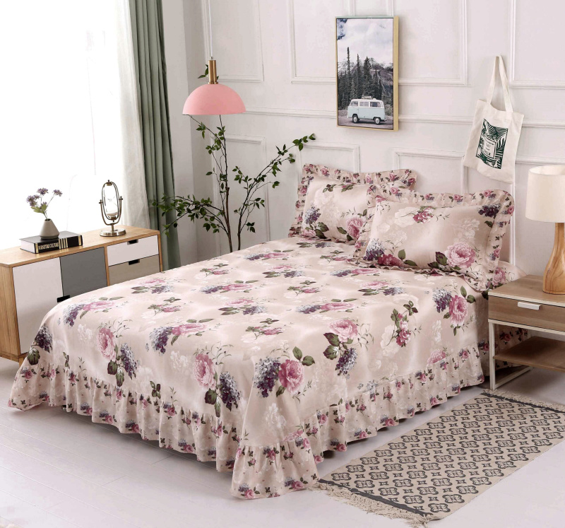 单品床单类3 全棉印花床裙式床单 250*250cm+同款枕套 春园花海
