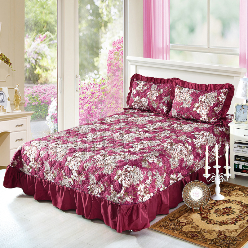 单品床单类4 全棉印花夹棉床单（床盖） 250*250cm+同款枕套 彩云枣红