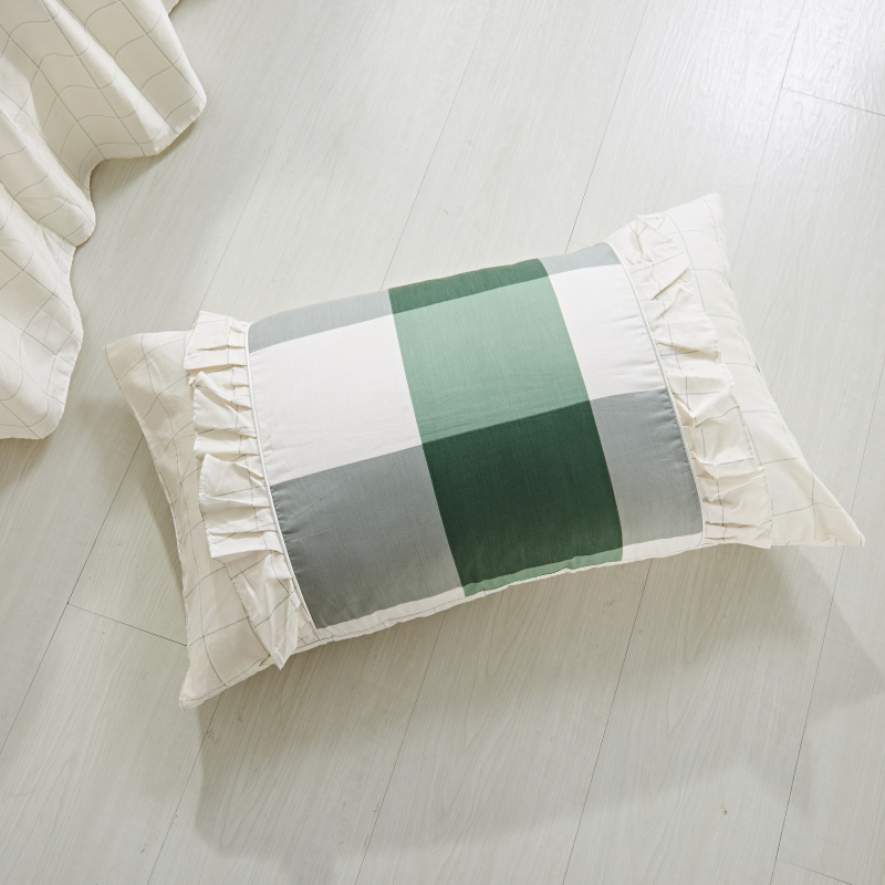 单品枕套类1  全棉 韩式单层枕套 45cm*75cm对 韩绿格