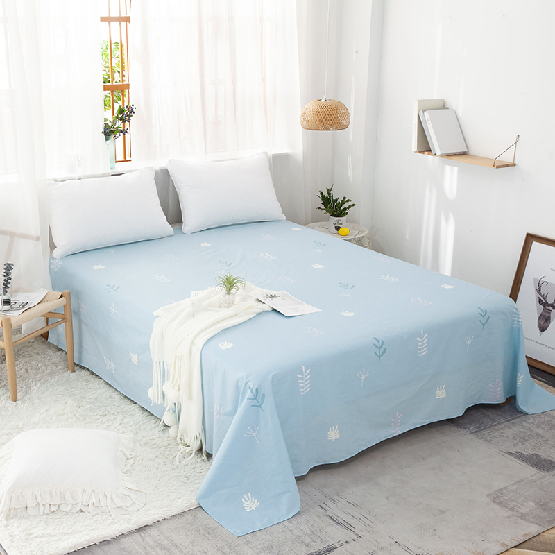 单品床单类1 全棉印花直角床单 160*230cm直角（1米和1.2米床 蓝叶子