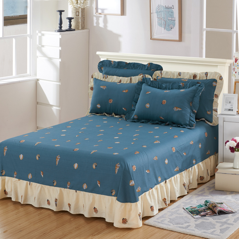 单品床单类3 全棉印花床裙式床单 250*250cm+同款枕套 海边拾趣