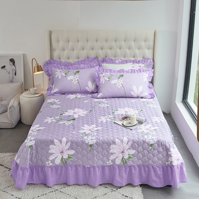 2021新款印花夹棉床单/床盖 250*250cm+同款枕套 紫丁香