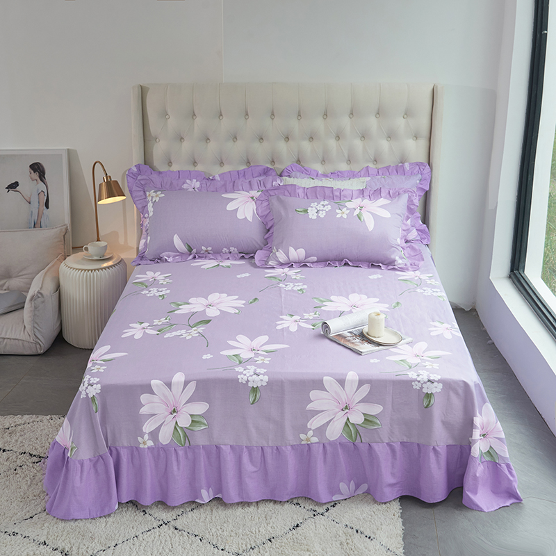 2021新款印花床裙式床单 250*250cm+同款枕套 紫丁香