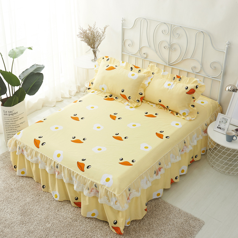 单品床罩类4-1 全棉蕾丝款单层床罩/床裙 150cmx200cm 小黄鸭