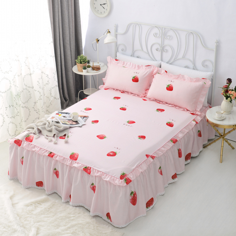 单品床罩类5-2：全棉暖冬系列小蕾丝单层床裙 150cmx200cm 草莓