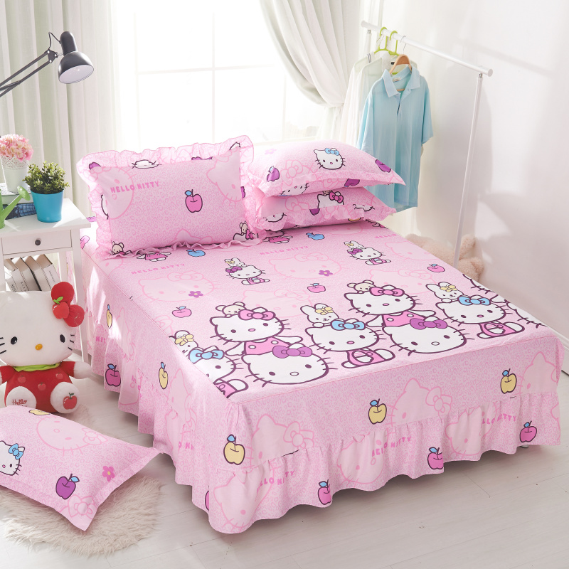 单品床罩类1-1   全棉普款单层萌夏卡通系列床罩 120cmx200cm+同款枕套一对 快乐猫咪