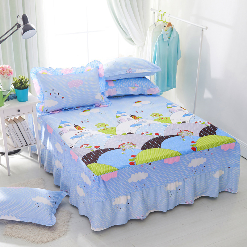 单品床罩类1-1   全棉普款单层萌夏卡通系列床罩 120cmx200cm+同款枕套一对 梦幻城堡