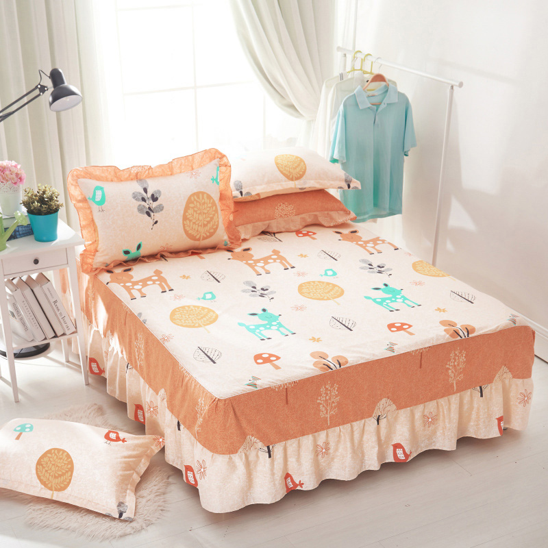 单品床罩类1-1   全棉普款单层萌夏卡通系列床罩 120cmx200cm+同款枕套一对 童话小鹿