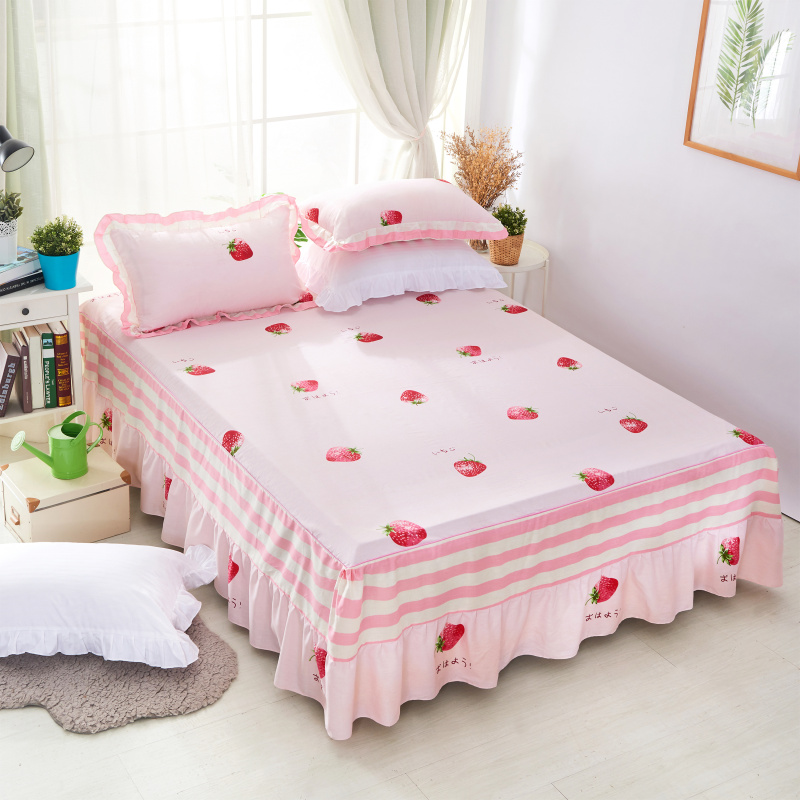 单品床罩类1-1   全棉普款单层萌夏卡通系列床罩 150cmx200cm 小草莓粉