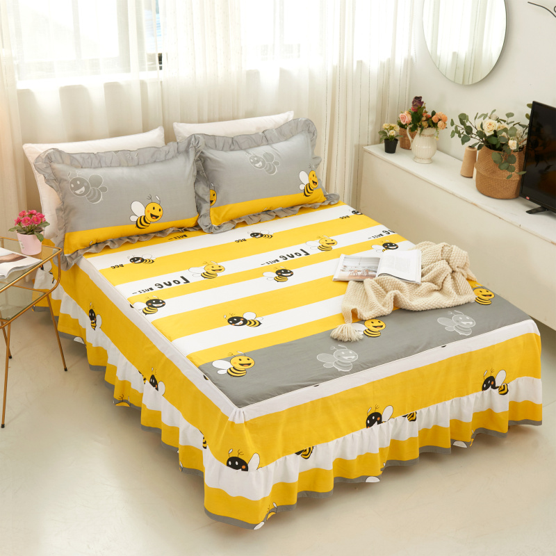 单品床罩类1-1   全棉普款单层萌夏卡通系列床罩 120cmx200cm+同款枕套一对 小蜜蜂