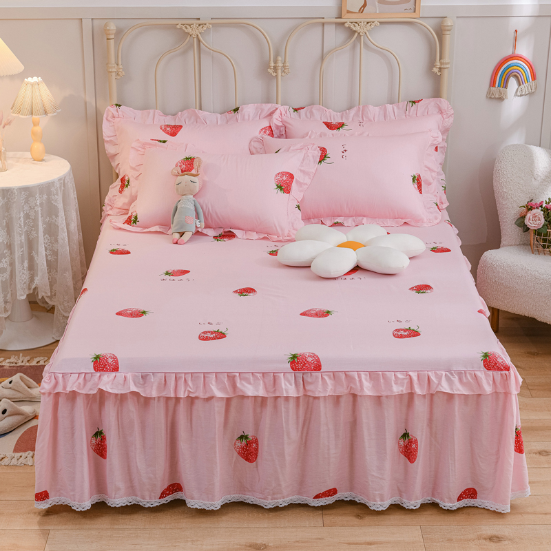 单品床裙类5-2：小蕾丝单层床裙 120*200cm（定） 草莓
