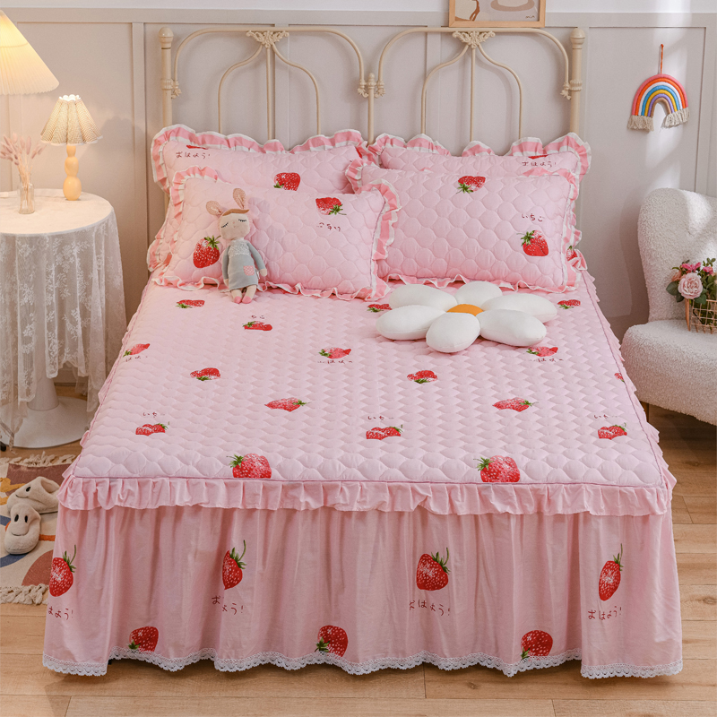 单品床裙类5-3：小蕾丝夹棉床裙 120*200cm（定） 草莓