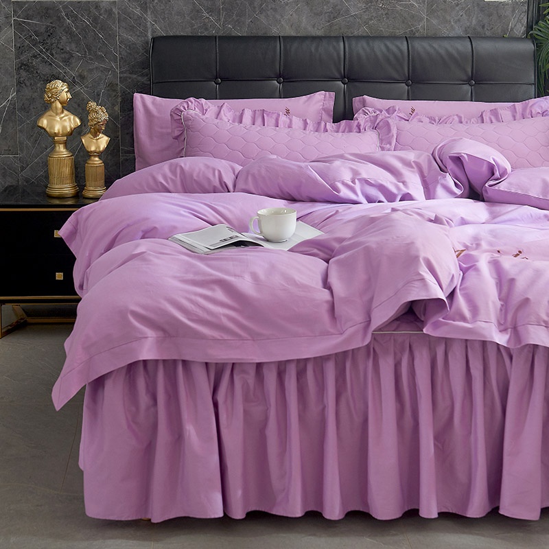 素拼夹棉床裙四件套13 1.8m标准床裙款四件套 紫色