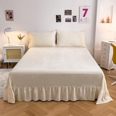 2022新款牛奶绒纯色款床裙式花边床单三件套 250*250cm花边床单 白色