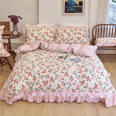2023新款秋冬全棉床盖集锦-春暖床盖四件套 1.5m床盖款四件套（夹棉被套） 草莓啵啵