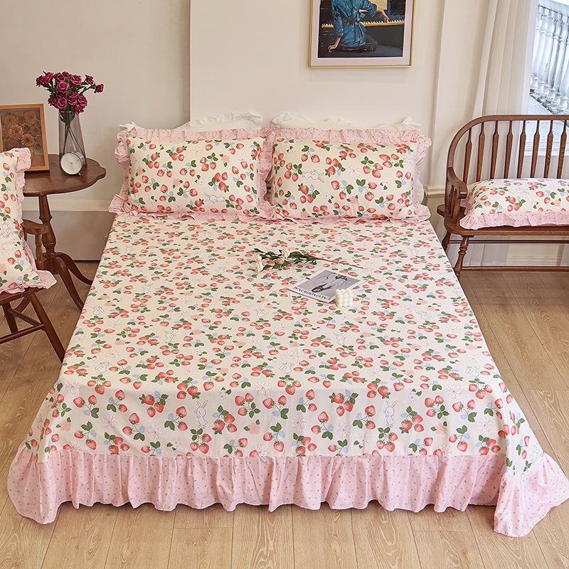 2023新款印花花边床单单品：春暖系列 270x250cm 草莓啵啵