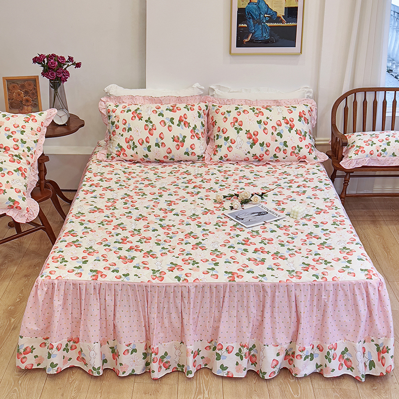 2023新款全棉春暖系列单品床裙床单类-夹棉床裙 150*200cm 草莓啵啵