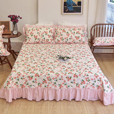 2023新款全棉春暖系列单品床裙床单类-夹棉床盖 270*250cm 草莓啵啵
