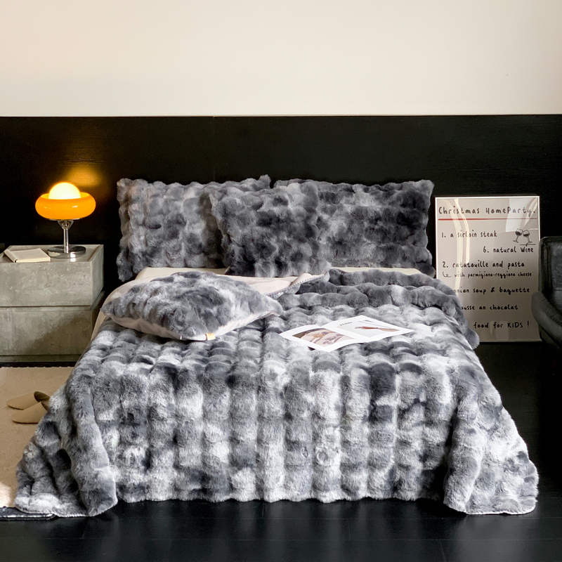 2023新款大泡泡兔绒毛毯托斯卡纳毛毯皮革毯披肩毯午睡毯（风格二） 100*150cm 托斯卡纳-水墨灰