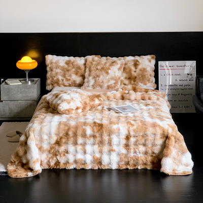 2023新款大泡泡兔绒毛毯托斯卡纳毛毯皮革毯披肩毯午睡毯（风格二） 100*150cm 托斯卡纳-杏棕
