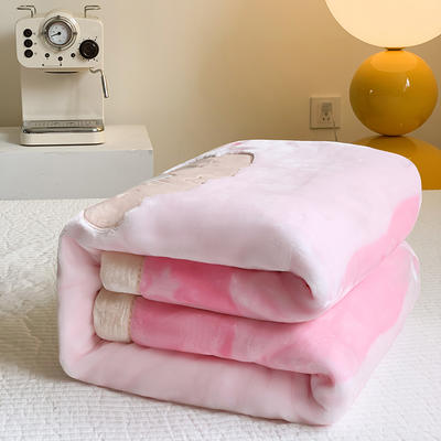 2023新款牛奶绒儿童婴儿毛毯宝宝盖毯幼儿园午睡毯子贴布绣云毯 110*140cm 草莓兔-粉色