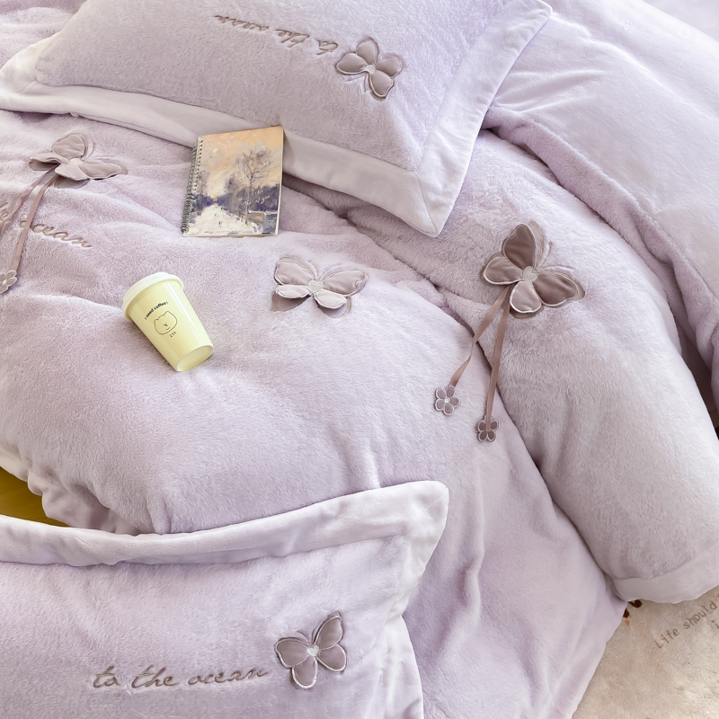 2025新款云貂绒工艺款四件套-琉璃蝴蝶 琉璃蝴蝶-紫