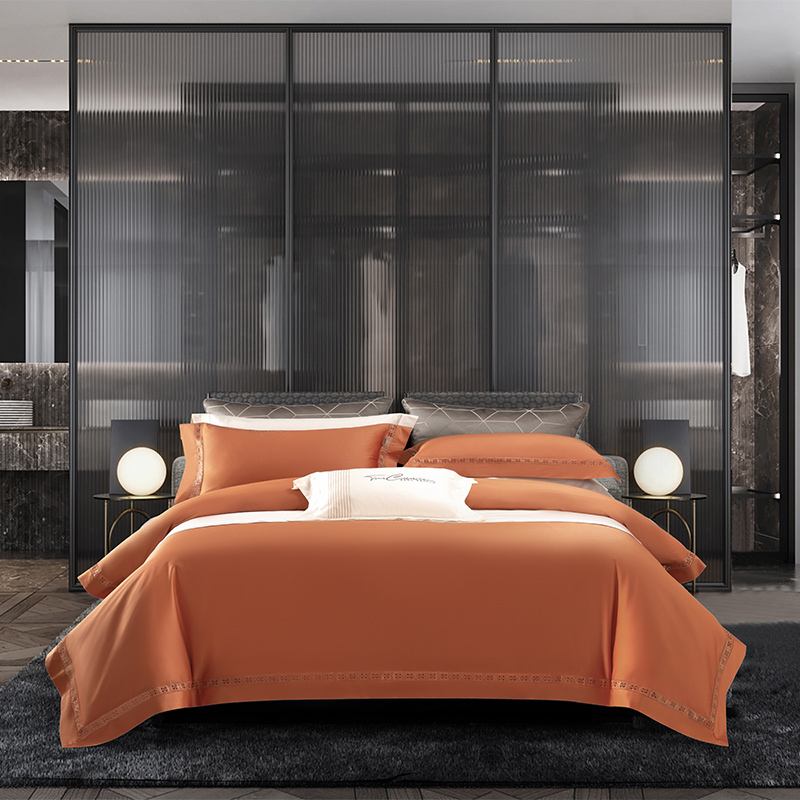 2024新款全棉镂空床盖款四件套 1.8m床盖款四件套（含包装） 四件套-爱玛橙