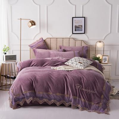 2019新款-刺绣蕾丝牛奶绒四件套 床单款1.5m（5英尺）床 豆沙紫