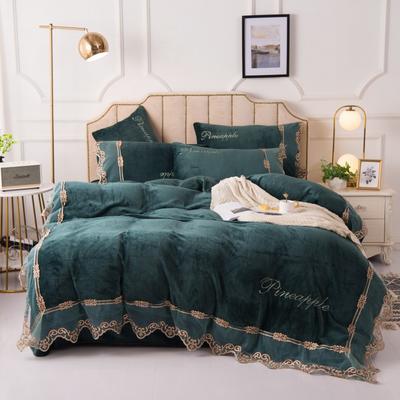 2019新款-刺绣蕾丝牛奶绒四件套 床单款1.8m（6英尺）床 翡翠绿