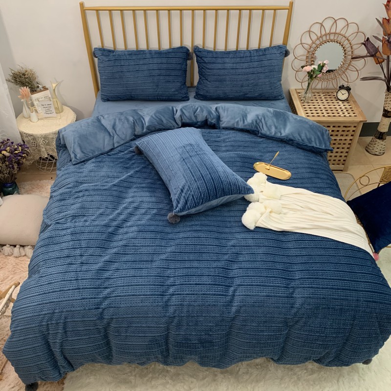 2019新款-剪花绒球球款四件套 床单款1.8m（6英尺）床 宝蓝