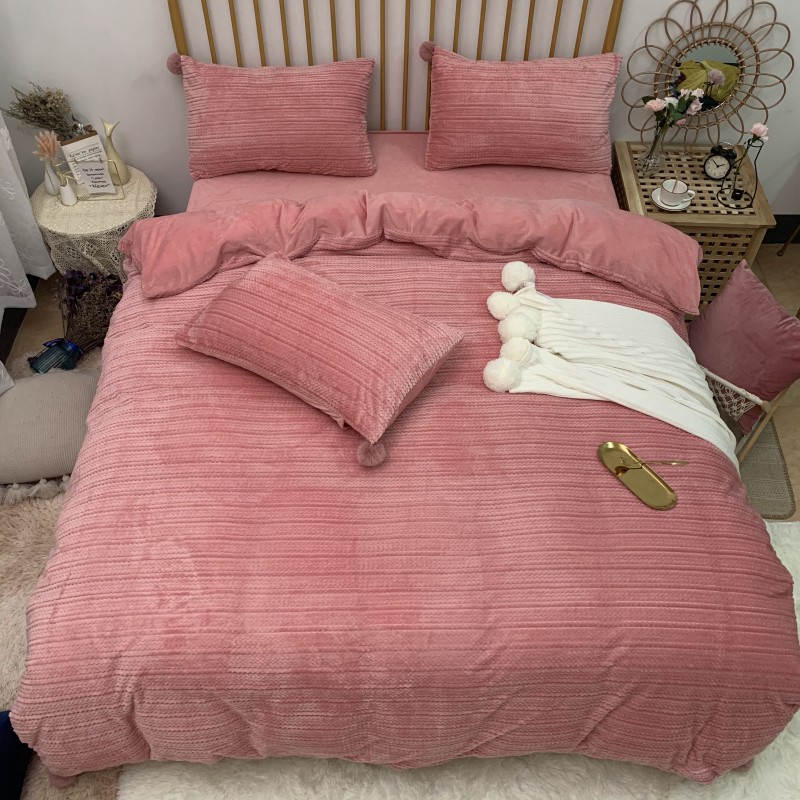 2019新款-剪花绒球球款四件套 床单款1.5m（5英尺）床 蜜桃粉
