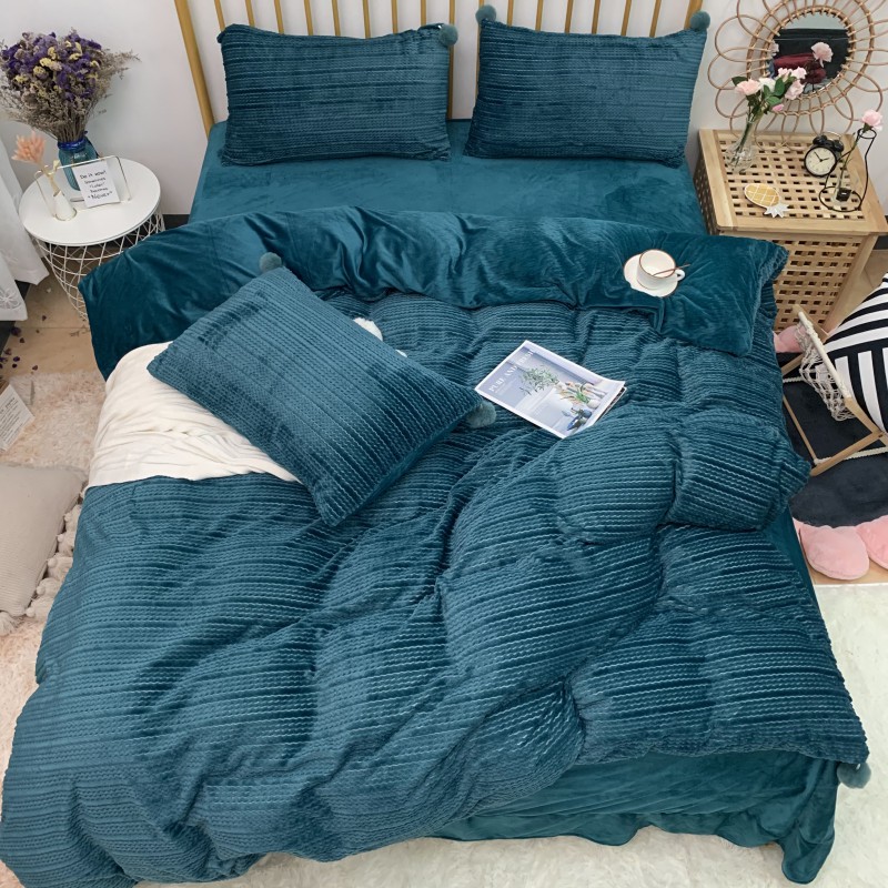 2019新款-剪花绒球球款四件套 床单款1.8m（6英尺）床 墨绿