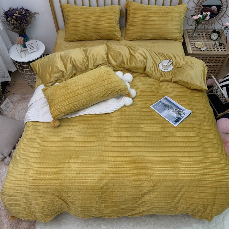 2019新款-剪花绒球球款四件套 床单款1.5m（5英尺）床 柠檬黄