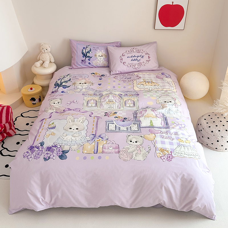 2025新款全棉13372卡通大版数码印花三件套四件套 温馨小屋